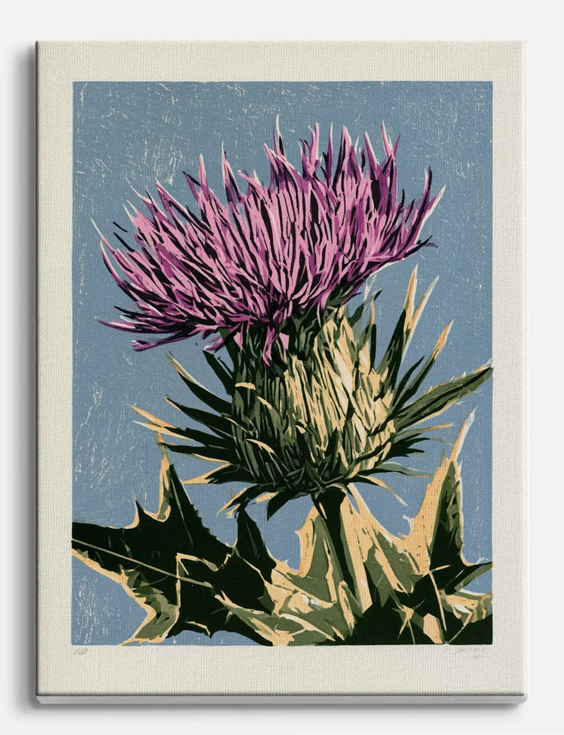 Thistle in Bloom Linocut Canvas Print