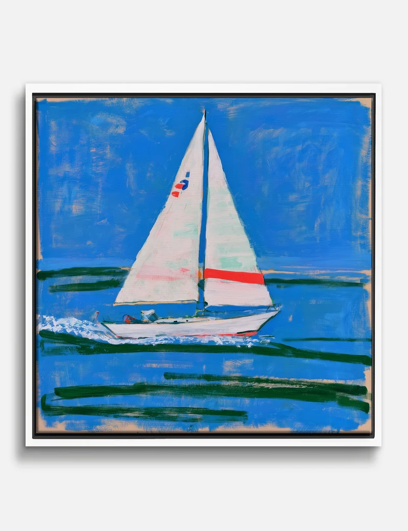 Bright Blue Sailboat Canvas Print