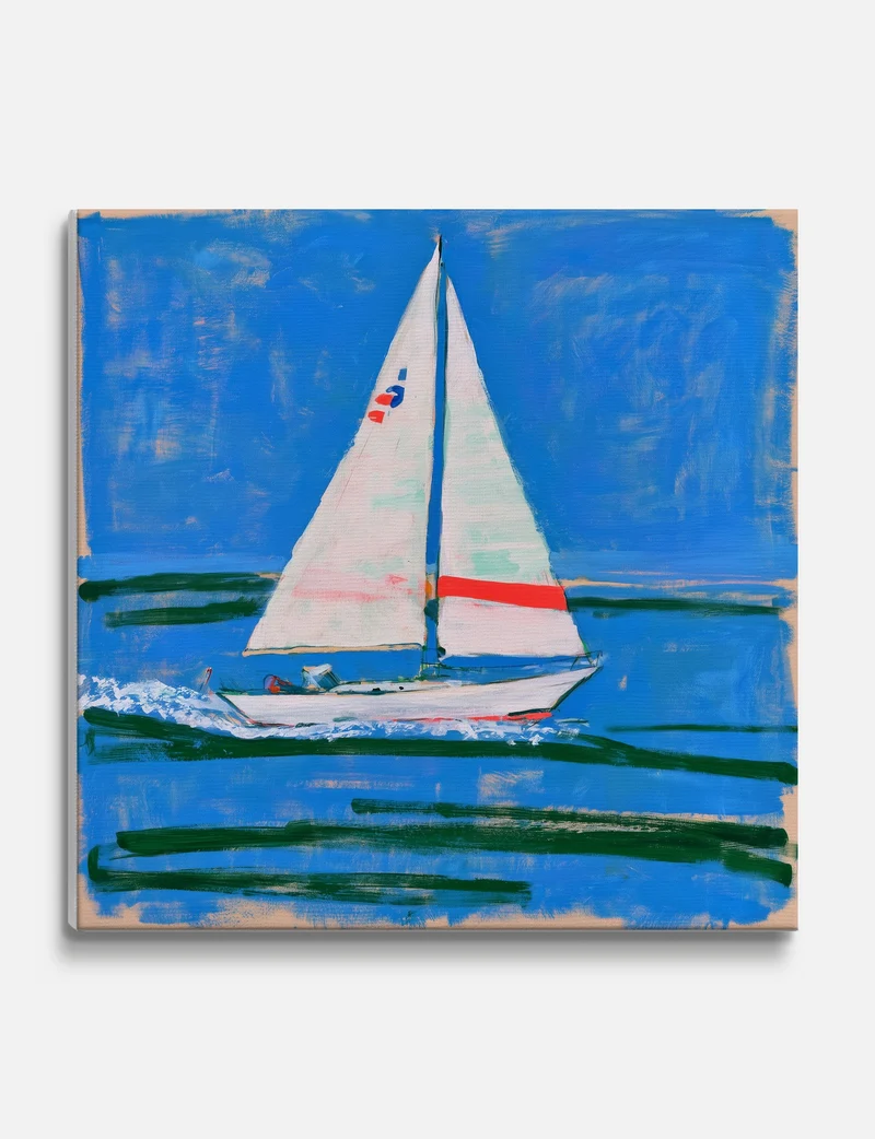 Bright Blue Sailboat Canvas Print