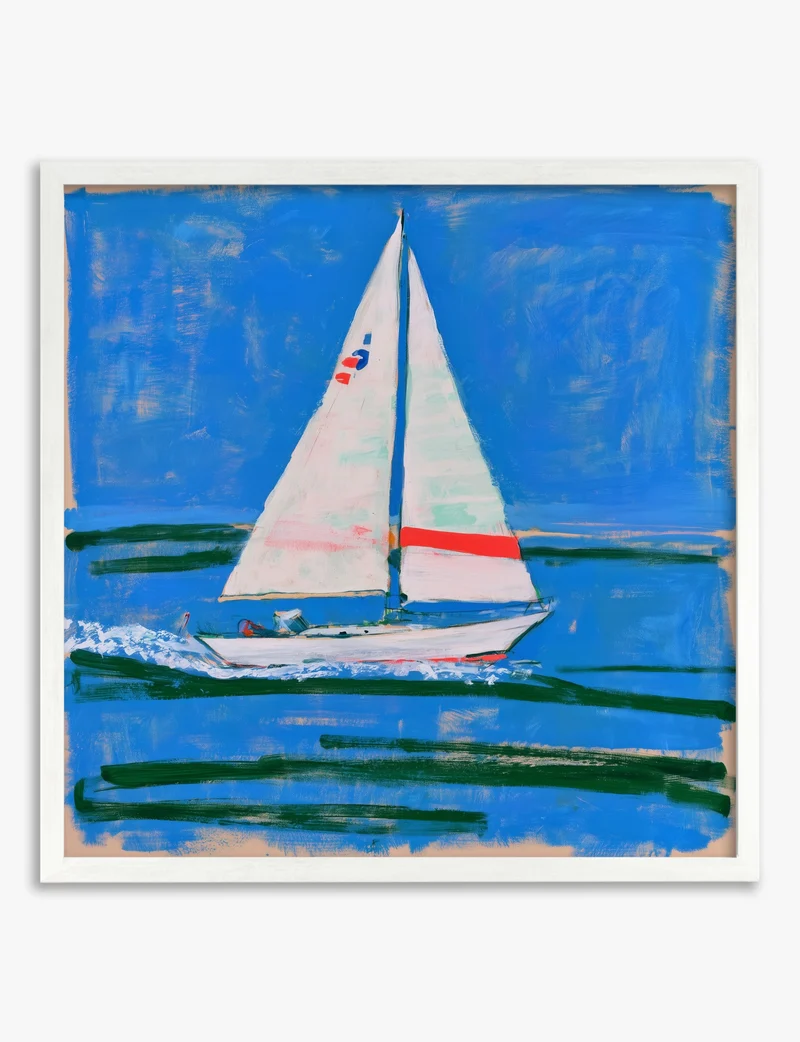 Bright Blue Sailboat Art Print