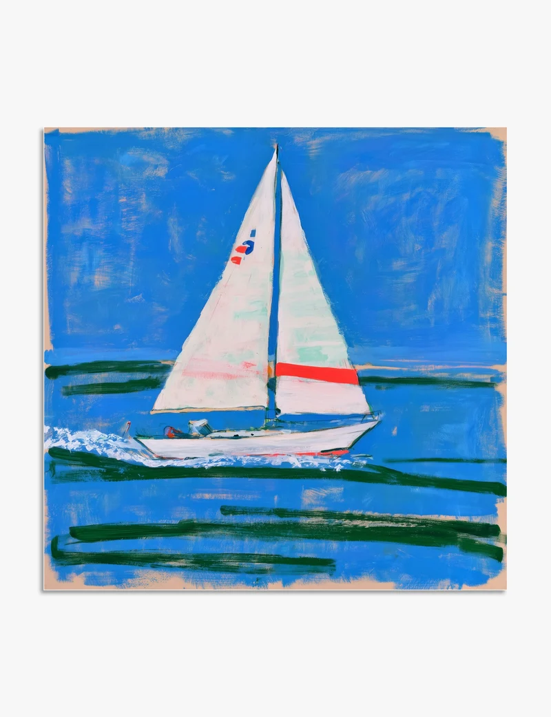 Bright Blue Sailboat Art Print