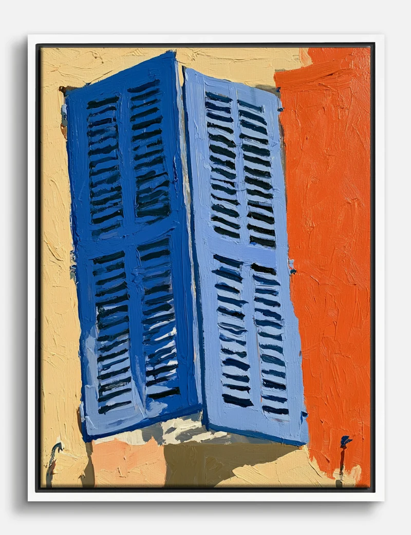 Blue Shutters, Sunlit Wall Canvas Print