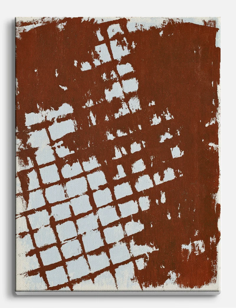 Rust Grid on Pale Blue Canvas Print