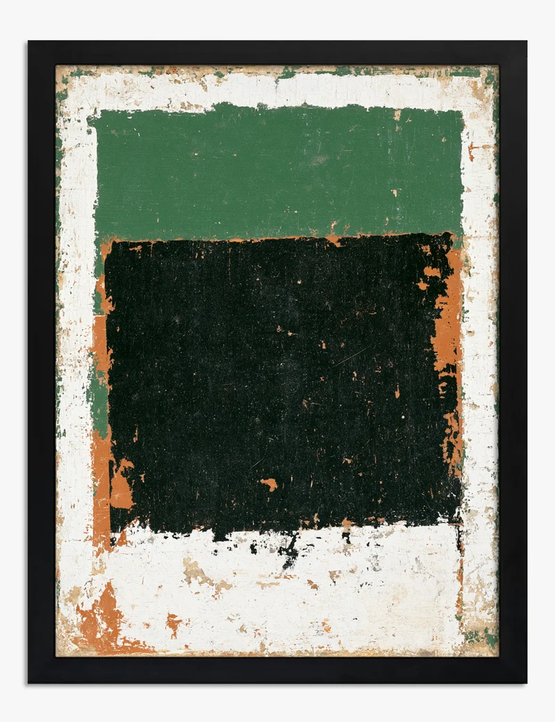 Black Block on Green and White Art Print