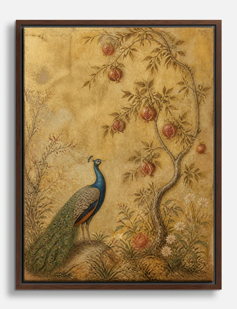 Peacock and Pomegranate Tree Canvas Print