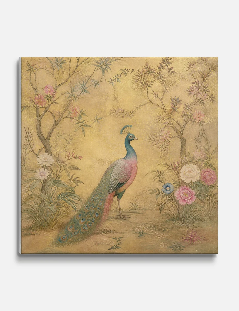 Gilded Peacock in Blossom Canvas Print