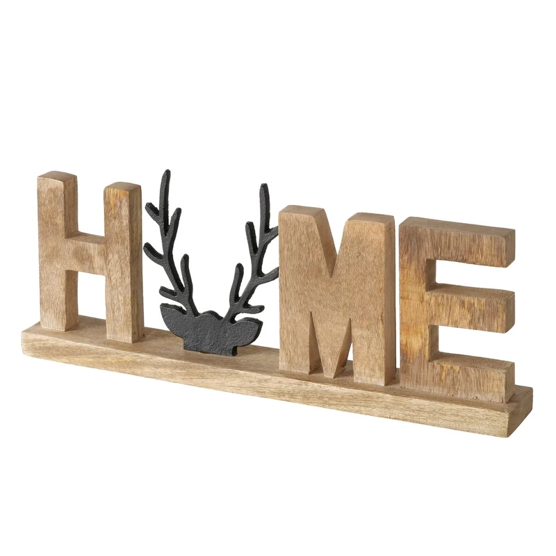 Vilbert Schriftzug Home mit Hirschkopf – Natur & Schwarz
