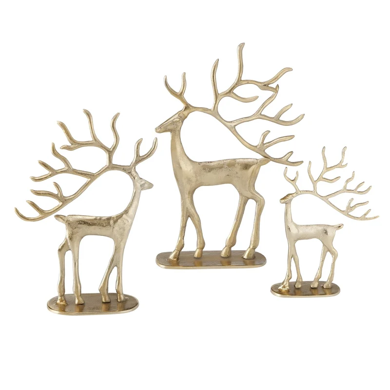 Trollah Hirschfiguren Set Gold Aluminium Deko 3-teilig Weihnachtsdeko