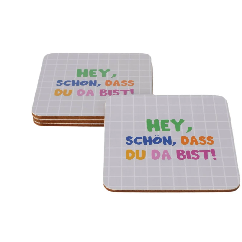 Untersetzer Hey, 2tlg., Quadratisch, Pink Weiß, Spruch Hey schön dass du da bist