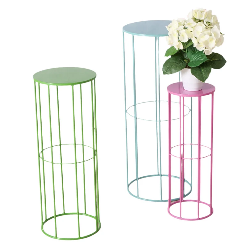 3er Set Deko Tisch Eton Metallgestell in Blau, Grün, Pink