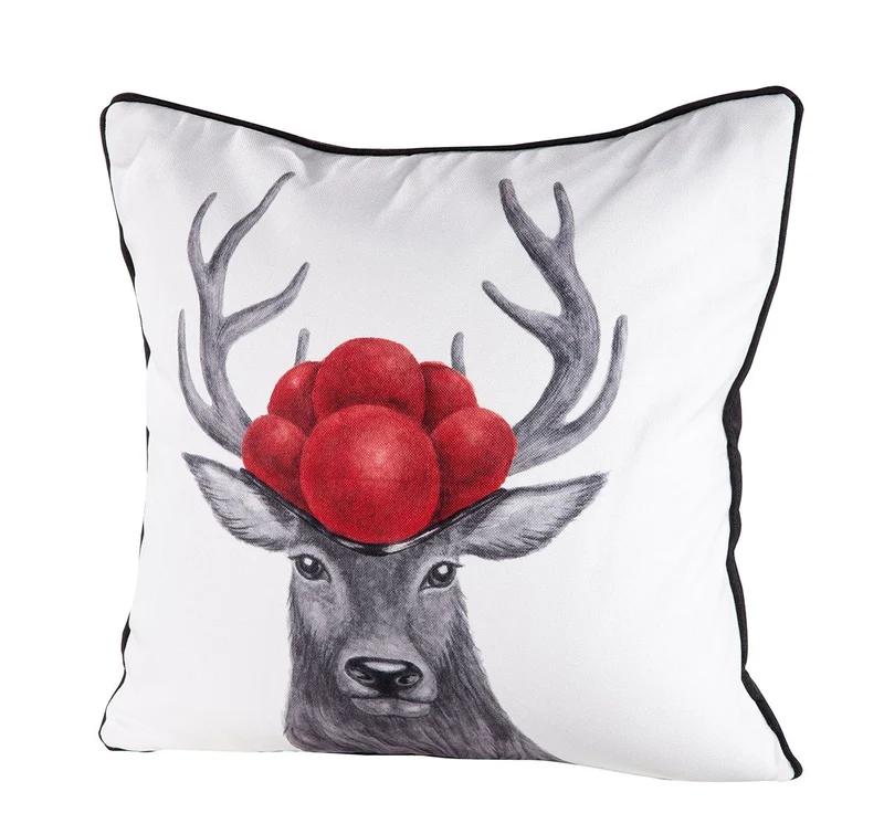 Bollenhut Hirsch Kissen 3er Set, Waschbar, 45x45 cm, Creme