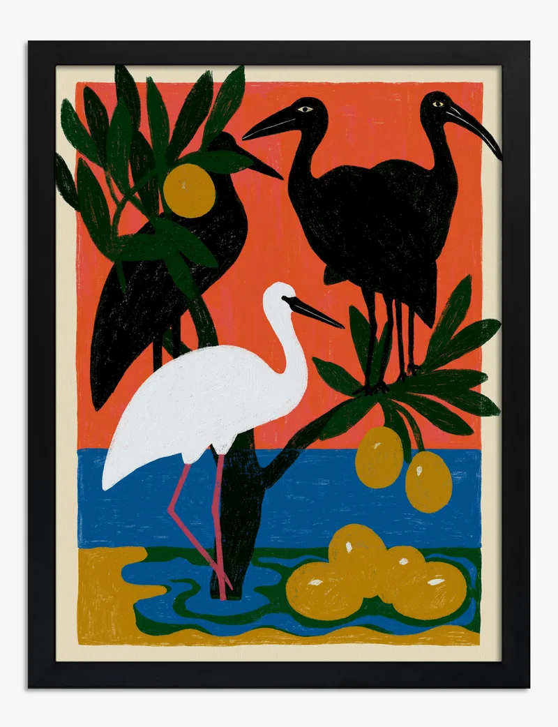 Herons in Red and Blue Art Print