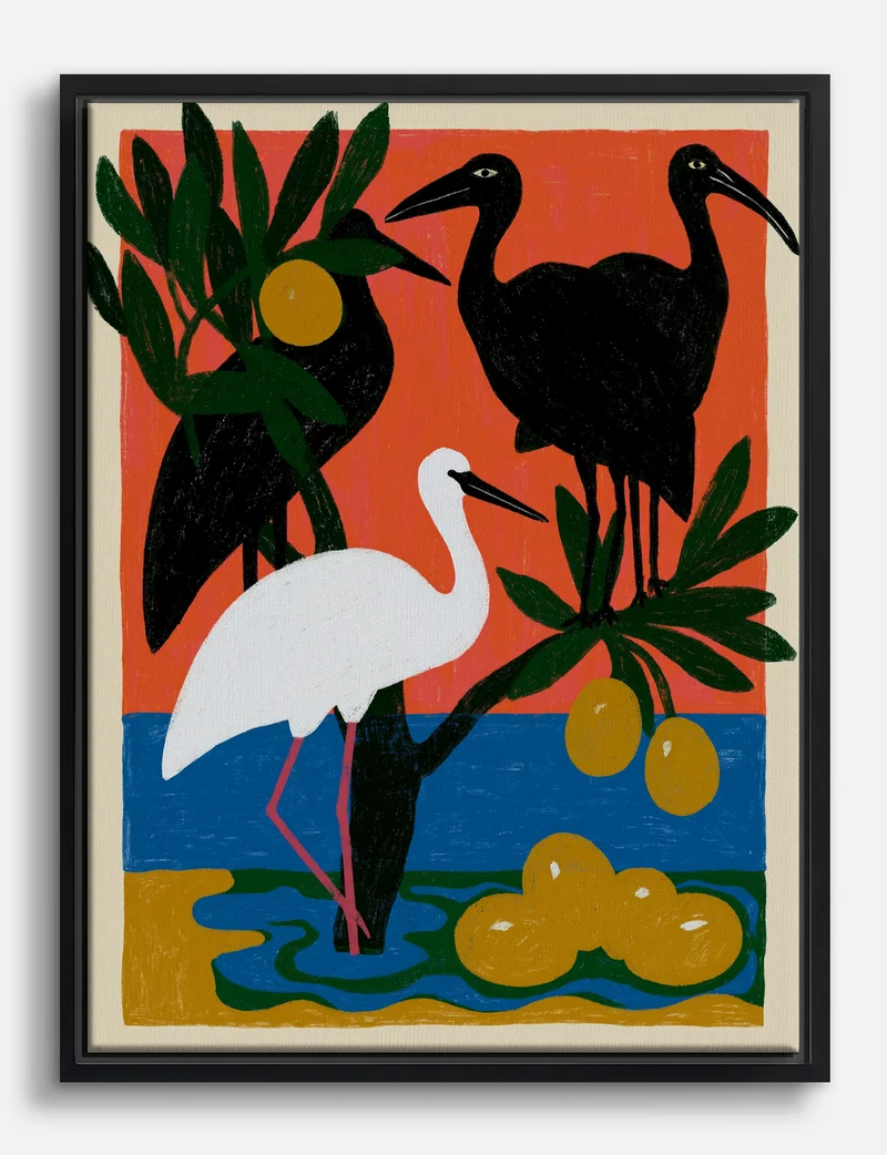 Herons in Red and Blue Canvas Print