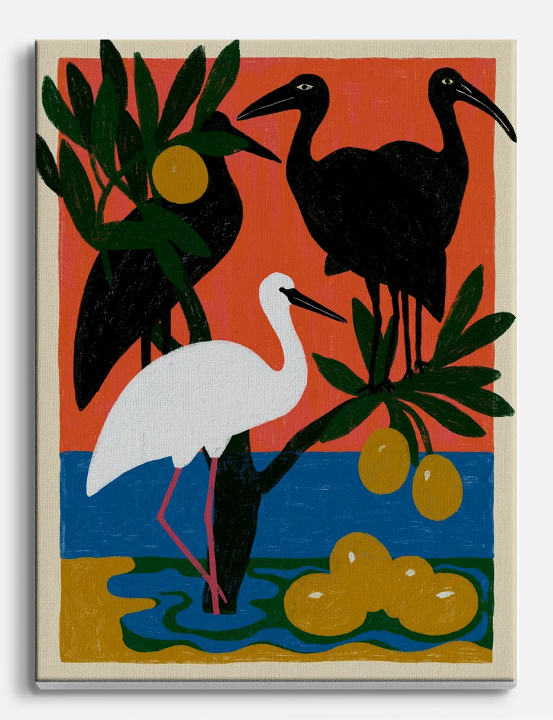 Herons in Red and Blue Canvas Print
