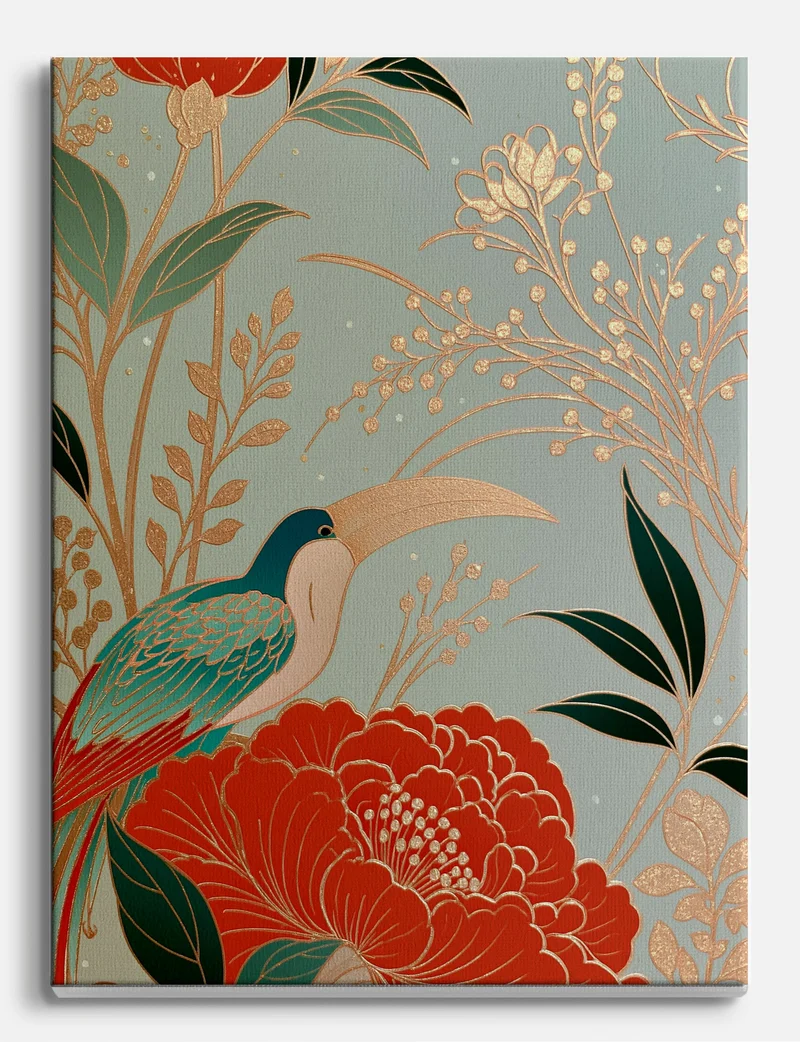 Gilded Toucan and Red Peony Canvas Print