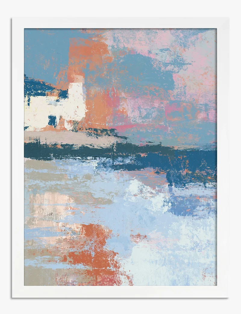 Harbour Light in Blue and Coral Art Print