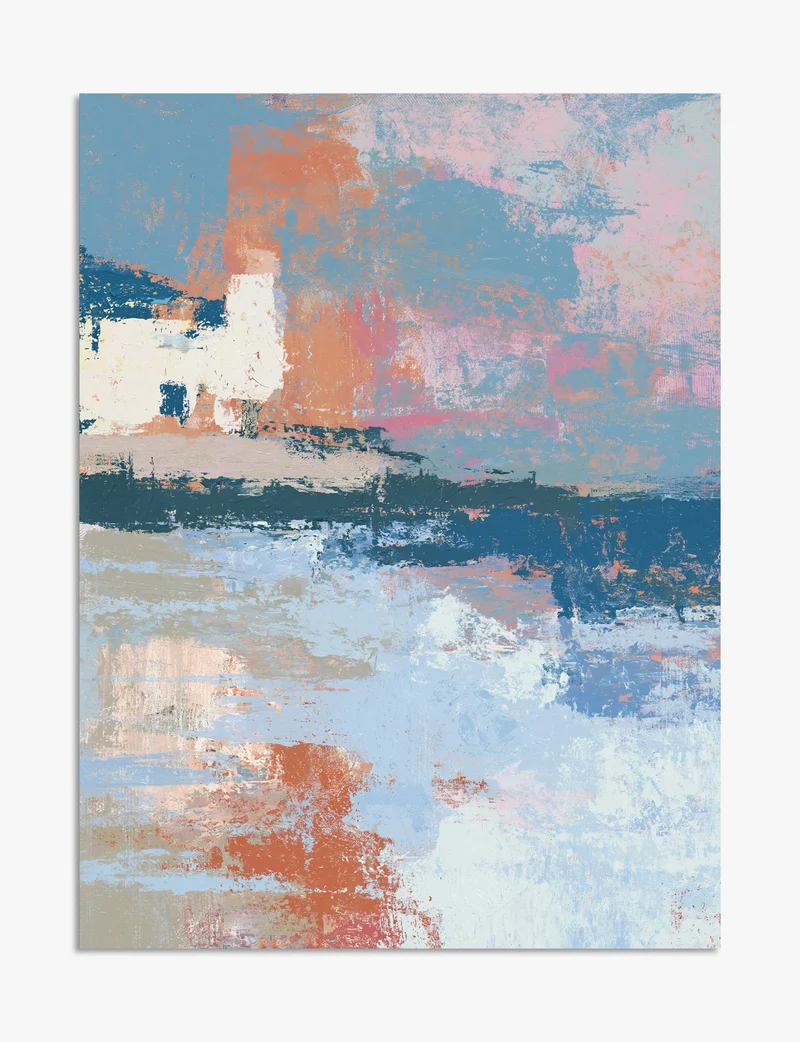 Harbour Light in Blue and Coral Art Print