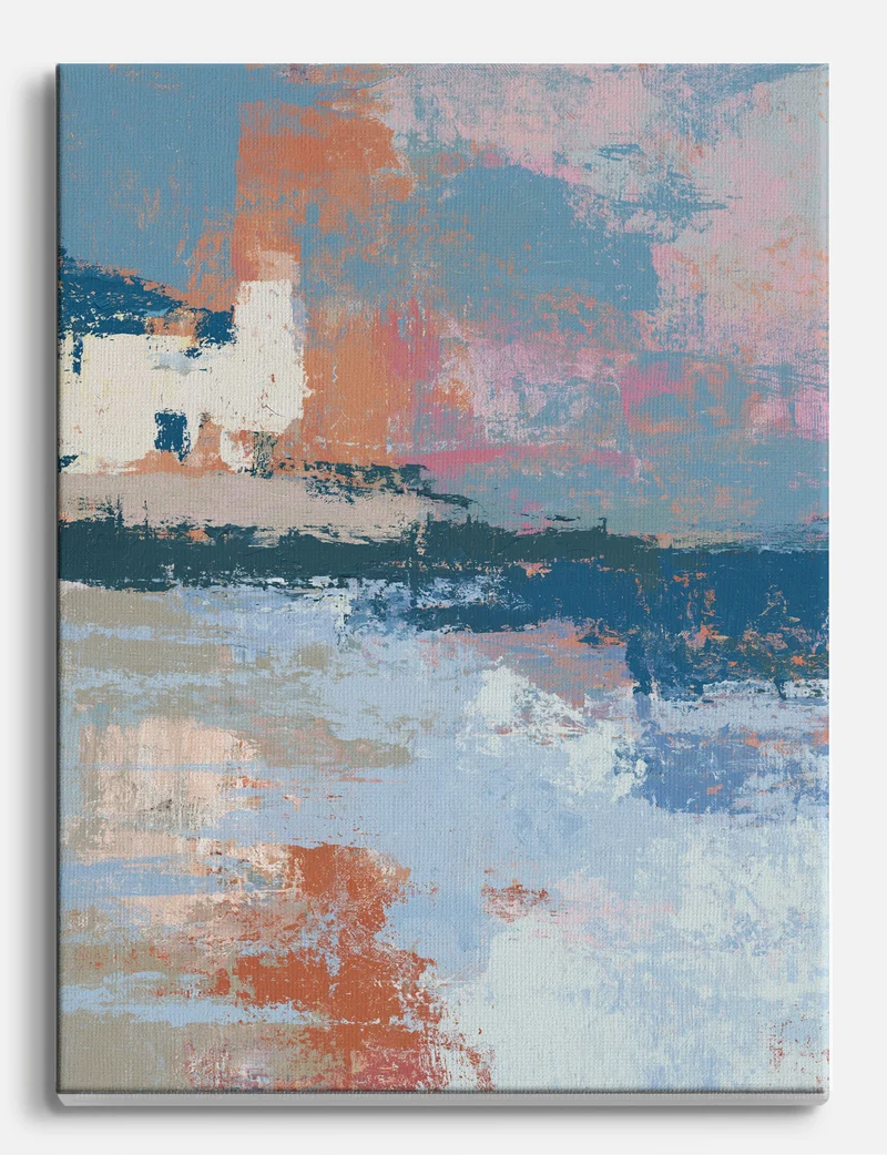 Harbour Light in Blue and Coral Canvas Print