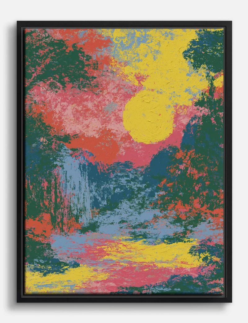 Yellow Sun Over the Waterfall Canvas Print