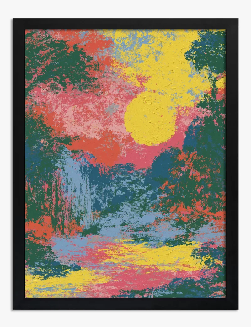 Yellow Sun Over the Waterfall Art Print